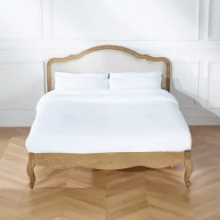 Lit double HENRY Style romantique en chêne et lin premium 140 x 190