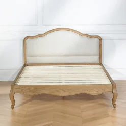 Lit double HENRY Style romantique en chêne et lin premium 140 x 190