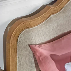 Lit double HENRY Style romantique en chêne et lin premium 140 x 190