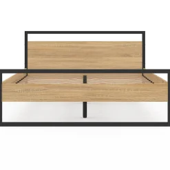 Lit double industriel DETROIT avec tête de lit et sommier 140 x 190 cm bois et métal noir