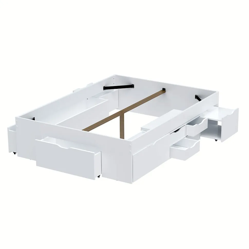 Lit double JAZZ 160x200 7 tiroirs + 2 chevets / Blanc