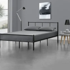 Lit double Laos Métal avec Sommier à Lattes 140 x 200 cm Noir en.casa