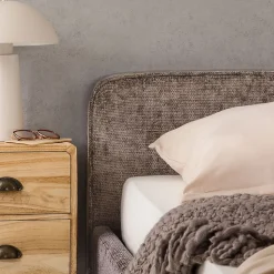 Lit double LEVERDA 140 x 190 cm, revêtement en tissu - Brun