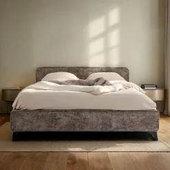 Lit double LEVERDA 140 x 190 cm, revêtement en tissu - Gris