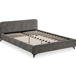Lit double LEVERDA 140 x 190 cm, revêtement en tissu - Gris