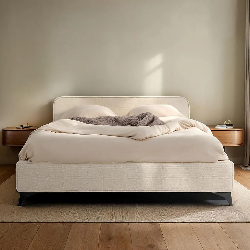 Lit double LEVERDA 140 x 190 cm, revêtement en tissu - Blanc