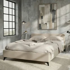 Lit double LEVERDA 140 x 190 cm, revêtement en tissu - Blanc