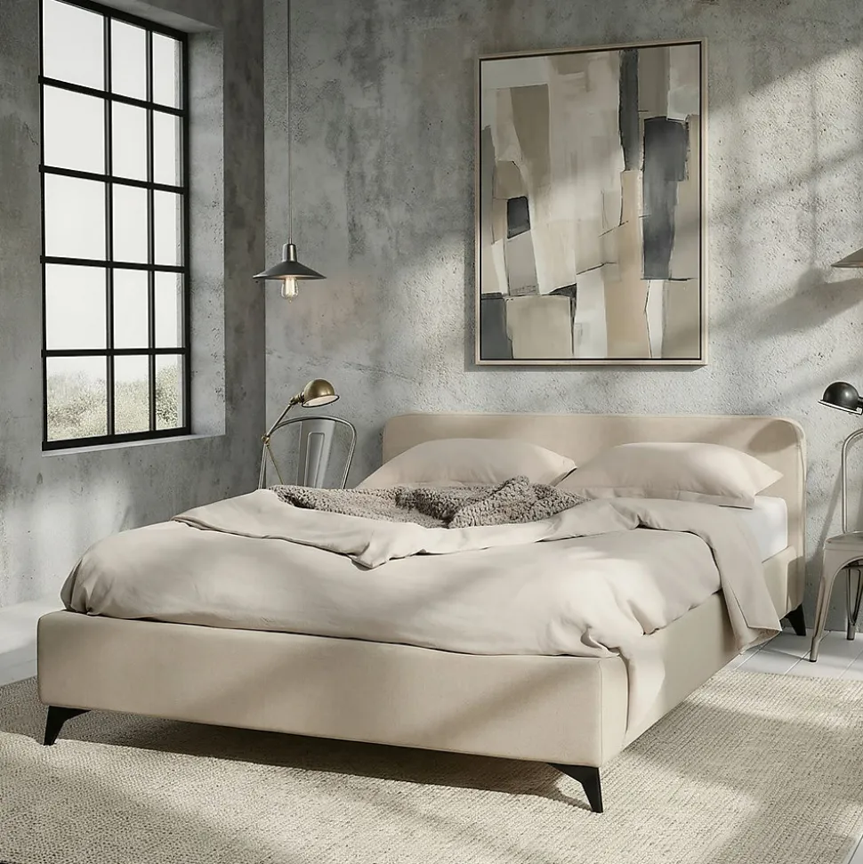 Lit double LEVERDA 140 x 190 cm, revêtement en tissu - Blanc