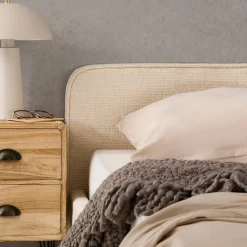 Lit double LEVERDA 140 x 190 cm, revêtement en tissu - Blanc