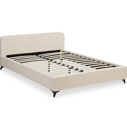 Lit double LEVERDA 140 x 190 cm, revêtement en tissu - Blanc