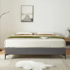 Lit double Lilla 180 x 200 cm gris foncé en.casa