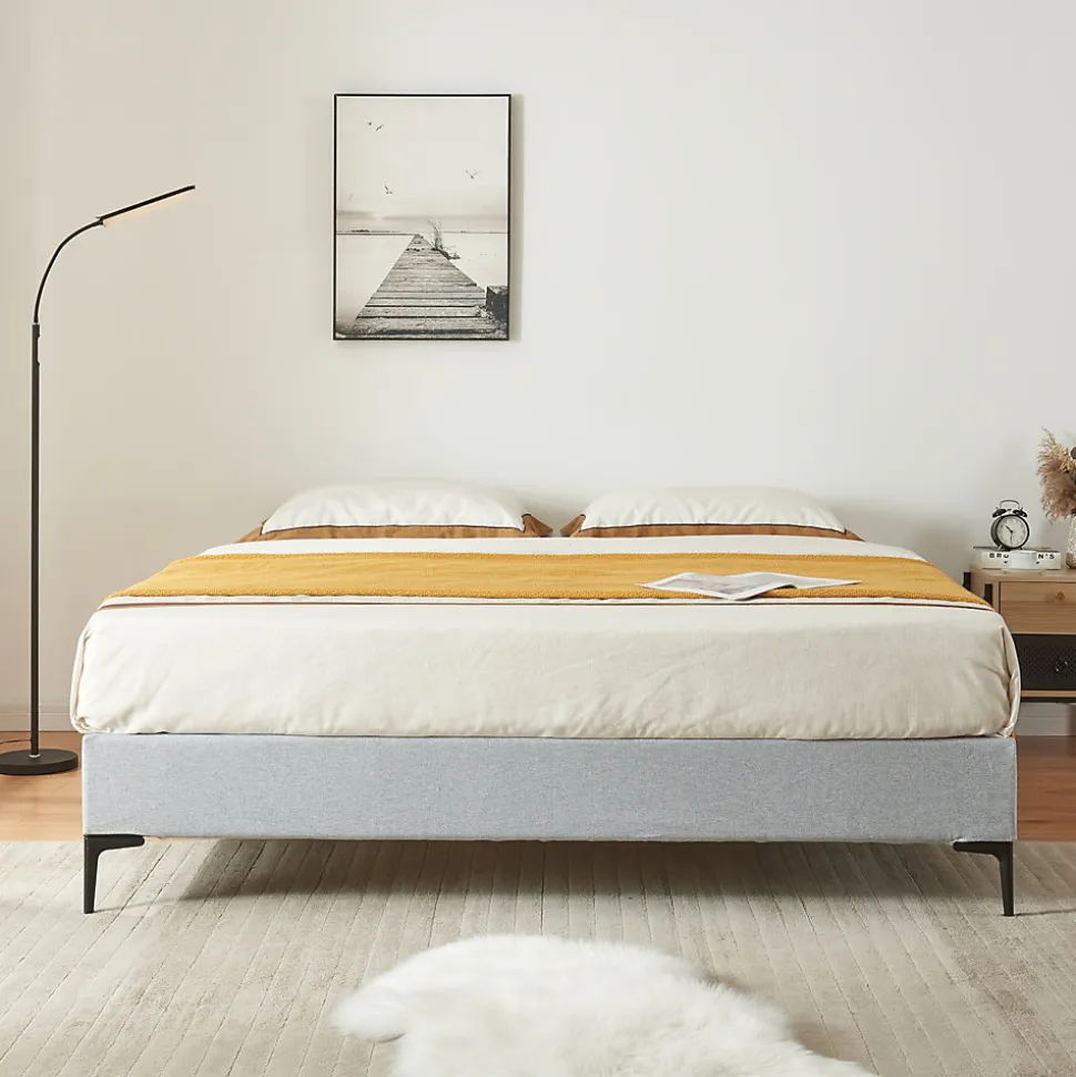 Lit double Lilla 160 x 200 cm gris clair en.casa