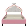 Lit double Lit adulte 140 x 200 cm avec bande lumineuse LED, en cuir PU, rose