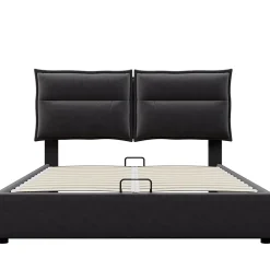 Lit double lit rembourré hydraulique 140x200cm, lit de rangement avec sommier à lattes métalliques, velours, noir,sans matelas