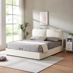 Lit double Lunner 140 x 200 cm beige en.casa