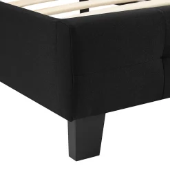 Lit double MATHIEU, 140 x 190 cm, capitonné avec sommier, revêtement en tissu noir