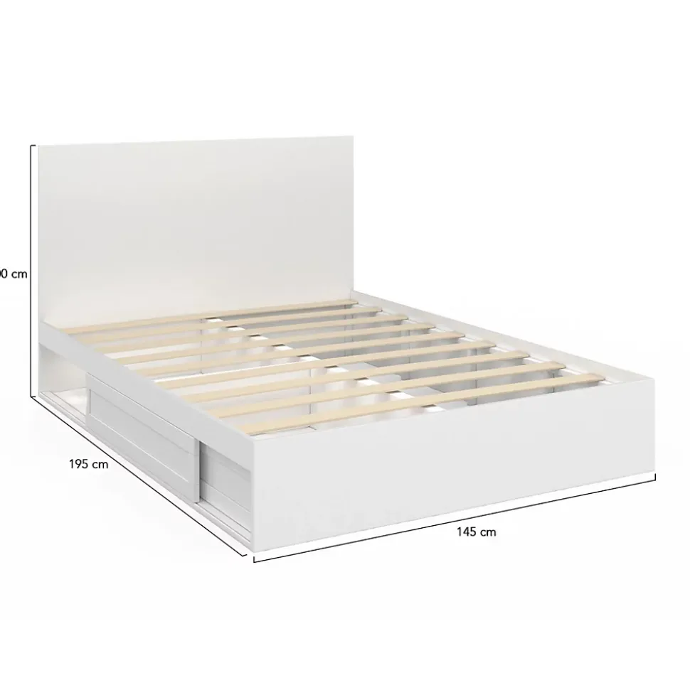 Lit double MELSA avec rangements tête de lit et sommier 140 x 190 cm blanc