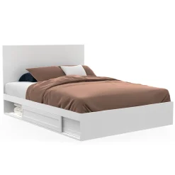 Lit double MELSA avec rangements tête de lit et sommier 140 x 190 cm blanc