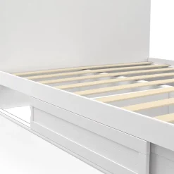 Lit double MELSA avec rangements tête de lit et sommier 140 x 190 cm blanc