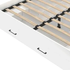 Lit double MINEA avec tiroirs + niches de rangement + tête de lit et sommier 140 x 190 cm blanc