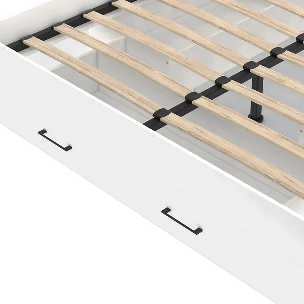 Lit double MINEA avec tiroirs + niches de rangement + tête de lit et sommier 140 x 190 cm blanc