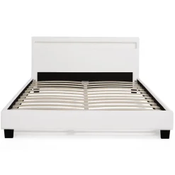 Lit double NEO avec tête de lit LED intégrées et sommier 140 x 190 cm PVC blanc