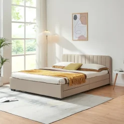 Lit double Nofrenna 140 x 200 cm beige en.casa