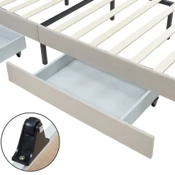 Lit double Nofrenna 140 x 200 cm beige en.casa