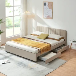 Lit double Nofrenna 140 x 200 cm beige en.casa