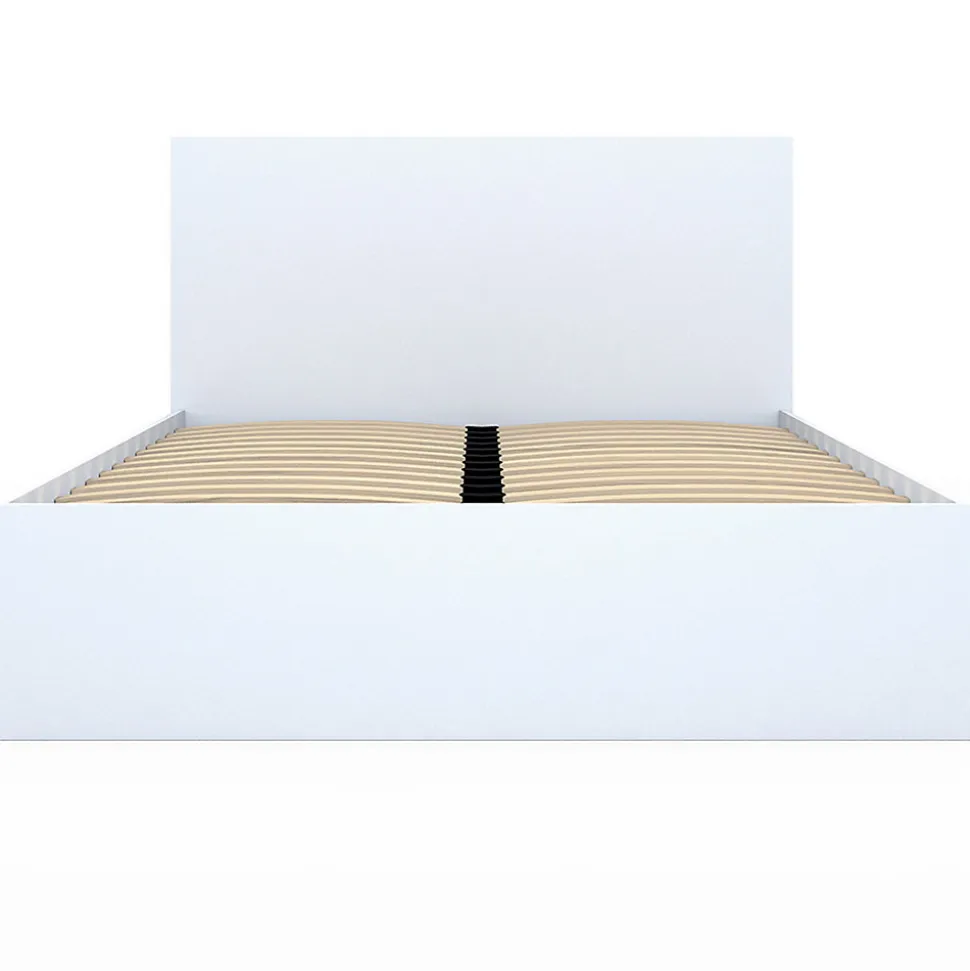 Lit double OMAHA 4 tiroirs sur roulettes avec tête de lit et sommier 140 x 190 cm blanc