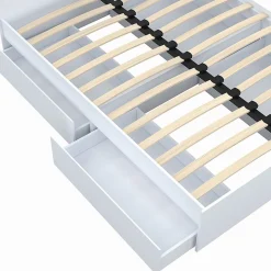 Lit double OMAHA 4 tiroirs sur roulettes avec tête de lit et sommier 140 x 190 cm blanc