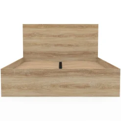 Lit double OMAHA avec tête de lit et sommier 140 x 190 cm façon hêtre