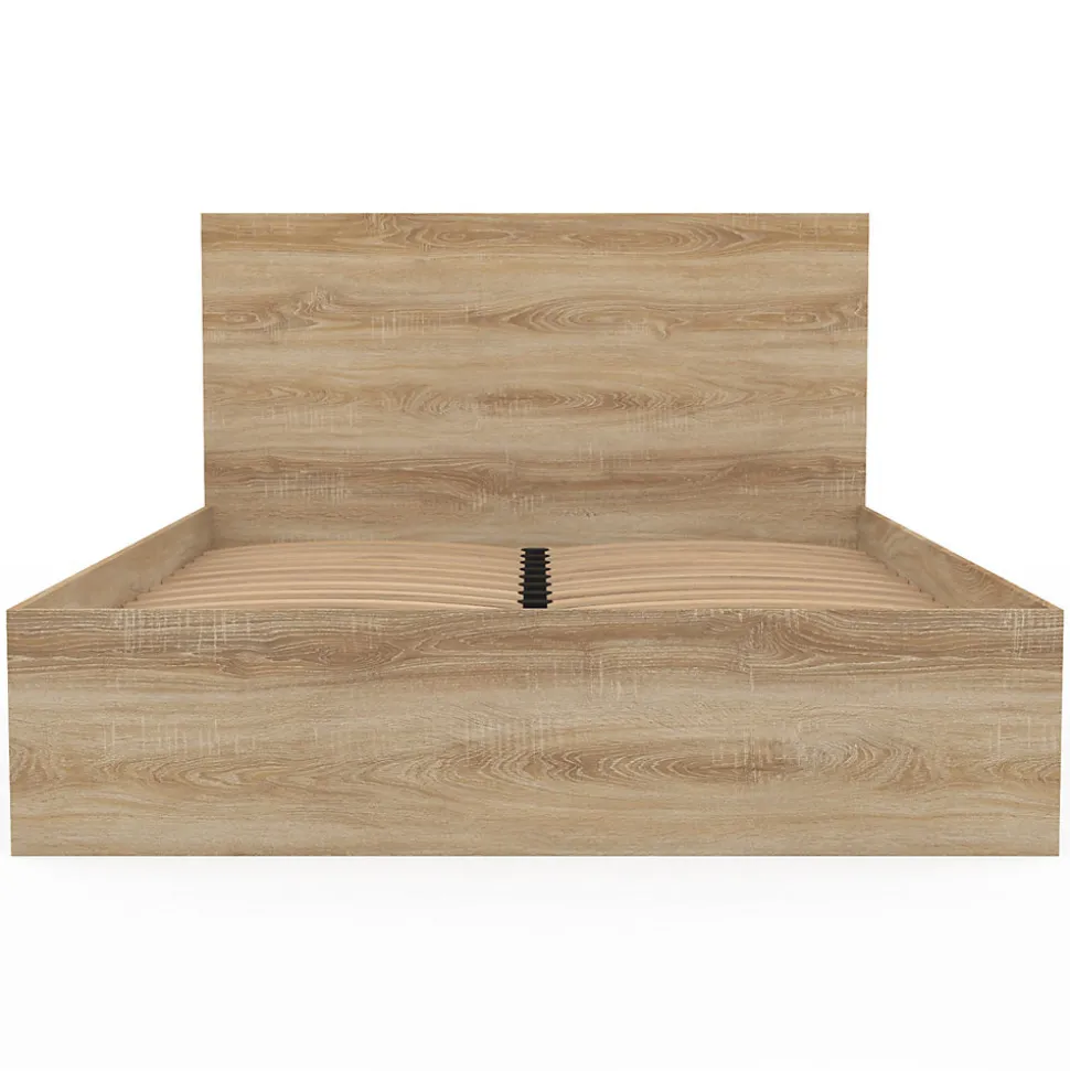 Lit double OMAHA avec tête de lit et sommier 140 x 190 cm façon hêtre