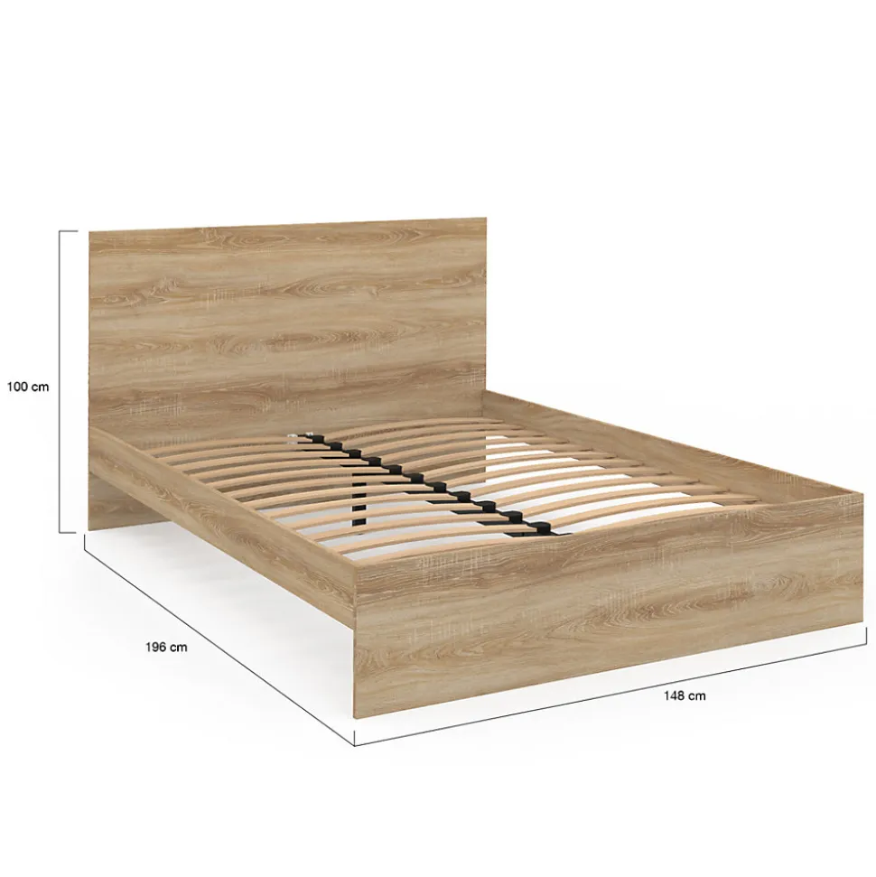 Lit double OMAHA avec tête de lit et sommier 140 x 190 cm façon hêtre