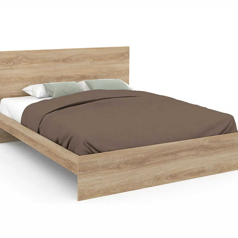 Lit double OMAHA avec tête de lit et sommier 160 x 200 cm façon hêtre