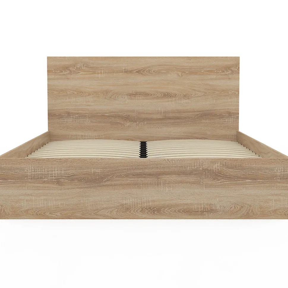 Lit double OMAHA avec tête de lit et sommier 160 x 200 cm façon hêtre