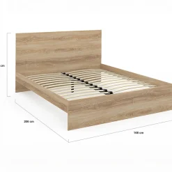 Lit double OMAHA avec tête de lit et sommier 160 x 200 cm façon hêtre