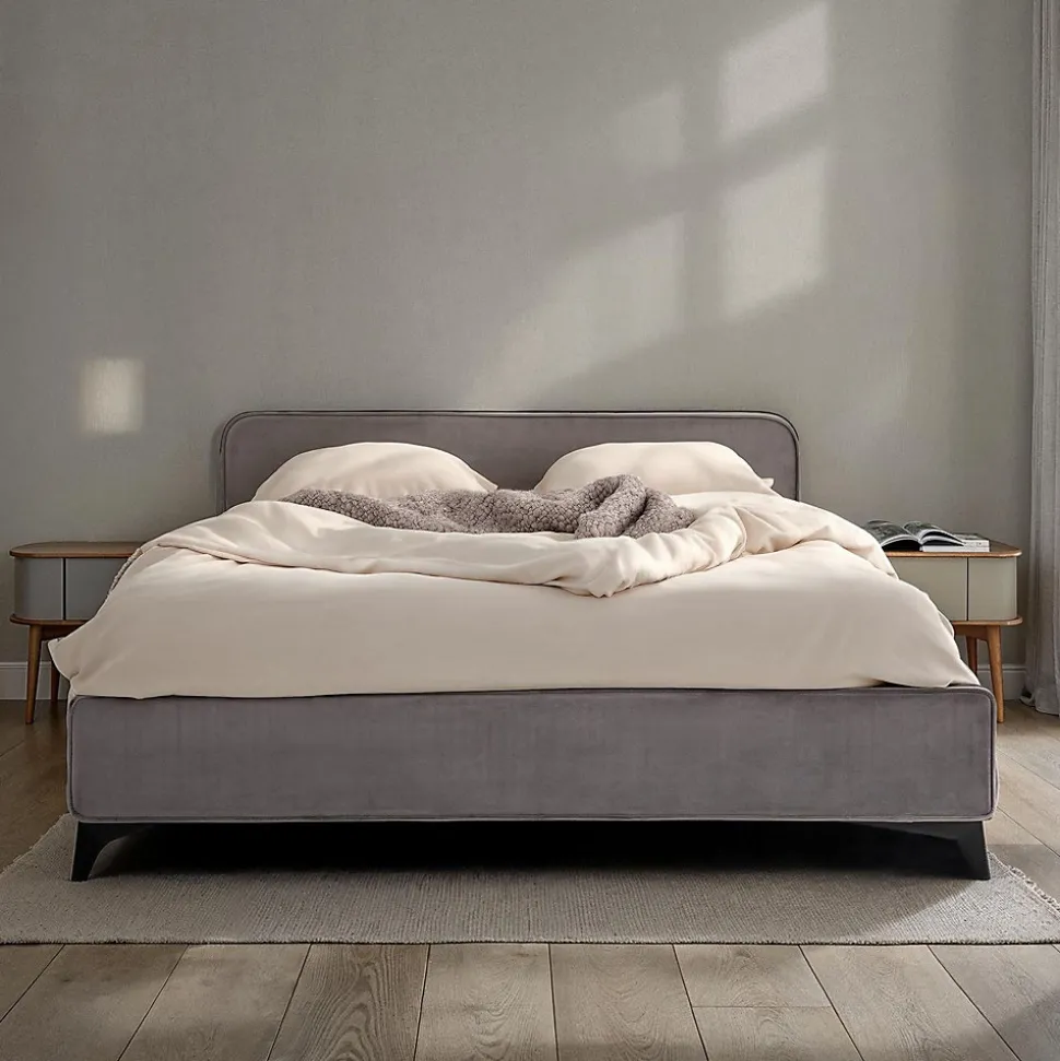 Lit double RAVELLO 140 x 190 cm, revêtement en tissu - Gris