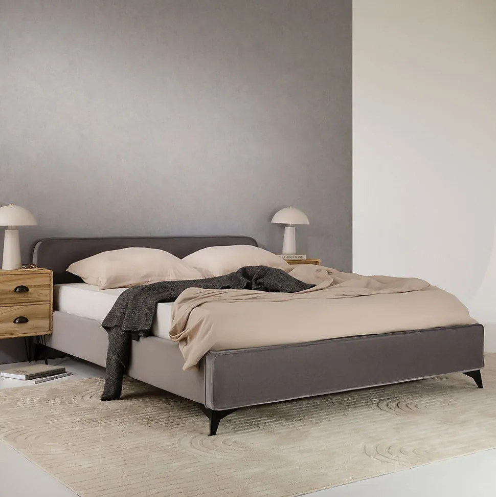 Lit double RAVELLO 140 x 190 cm, revêtement en tissu - Gris