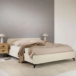 Lit double RAVELLO 140 x 190 cm, revêtement en tissu - Blanc crème