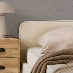 Lit double RAVELLO 140 x 190 cm, revêtement en tissu - Blanc crème