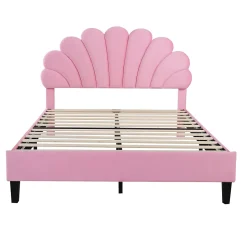 Lit double rembourré 140 sur 200 cm cadre avec tête de lit fleurie en velours doux lit adulte invité rose