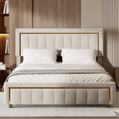 lit double rembourré 160 x 200,lit coffre avec sommier,lit adulte 160 x 200 avec levier hydraulique,velours,beige