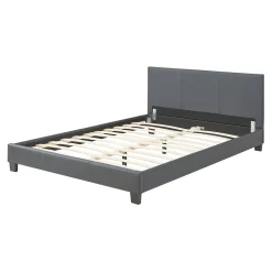 Lit Double Rembourré Albacete Sommier à Lattes Similicuir 140 x 200 cm Gris Foncé Corium