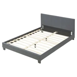 Lit Double Rembourré Albacete Sommier à Lattes Similicuir 140 x 200 cm Gris Foncé Corium