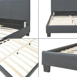 Lit Double Rembourré Albacete Sommier à Lattes Similicuir 140 x 200 cm Gris Foncé Corium