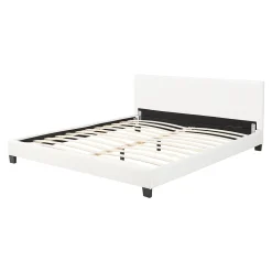 Lit Double Rembourré Albacete Sommier à Lattes Housse Similicuir 180 x 200 cm Blanc Corium