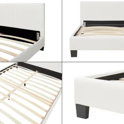 Lit Double Rembourré Albacete Sommier à Lattes Housse Similicuir 180 x 200 cm Blanc Corium