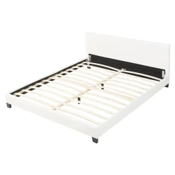 Lit Double Rembourré Albacete Sommier à Lattes Housse Similicuir 180 x 200 cm Blanc Corium