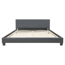 Lit Double Rembourré Albacete Sommier à Lattes Similicuir 180 x 200 cm Gris Foncé Corium